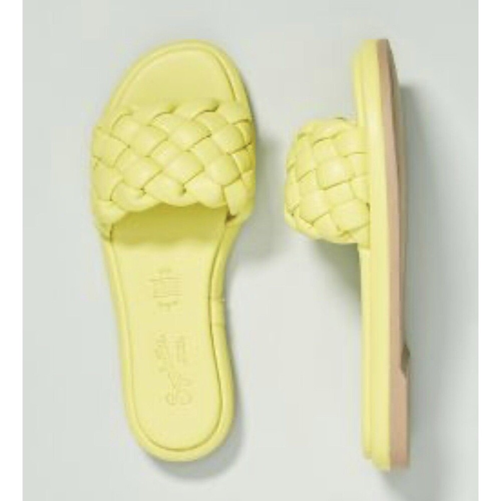 Anthropologie Seychelles Women Puffy Woven Yellow Preppy Slide Sandals Sz 10